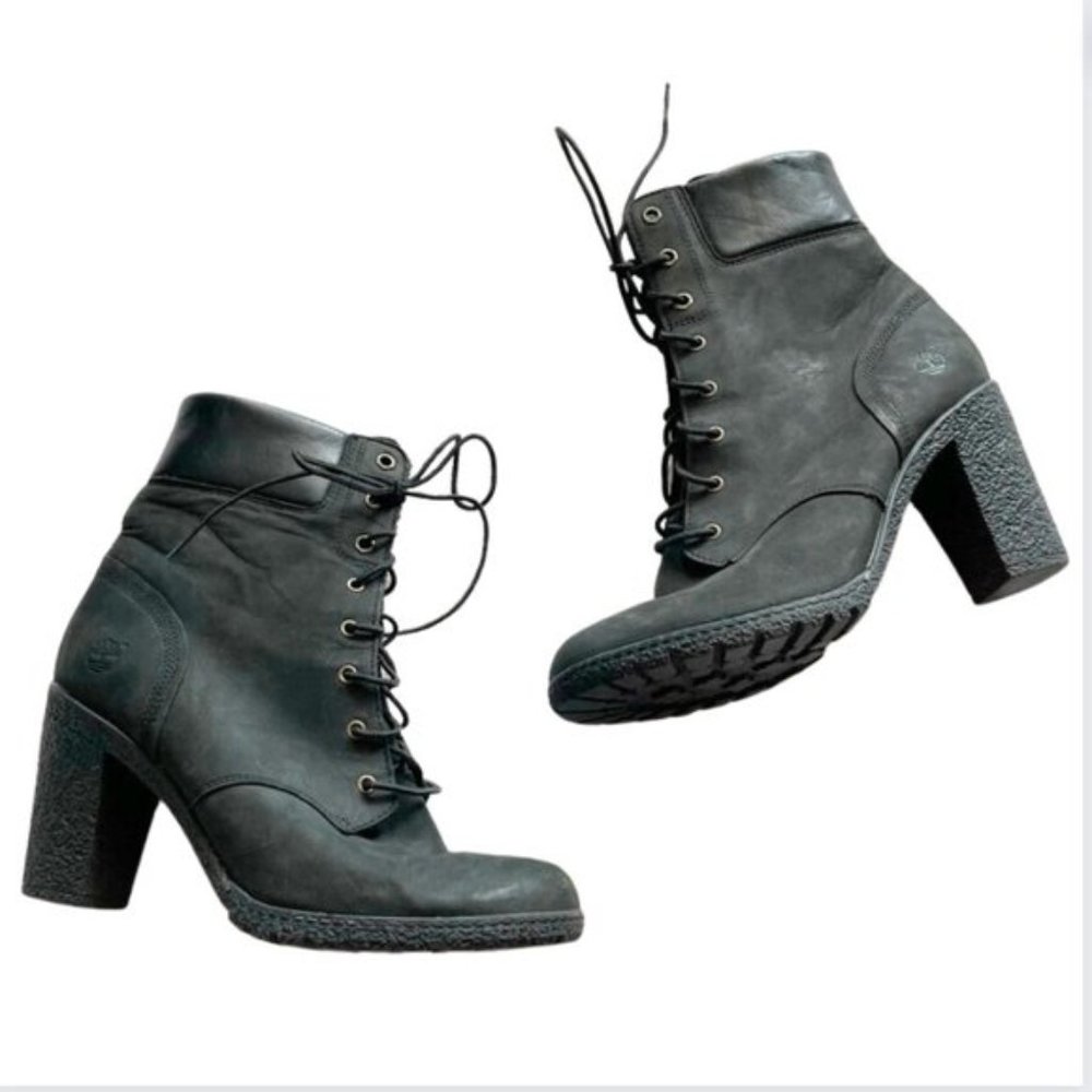 Timberland Glancy black nubuck heeled laceup boots size 9.5
